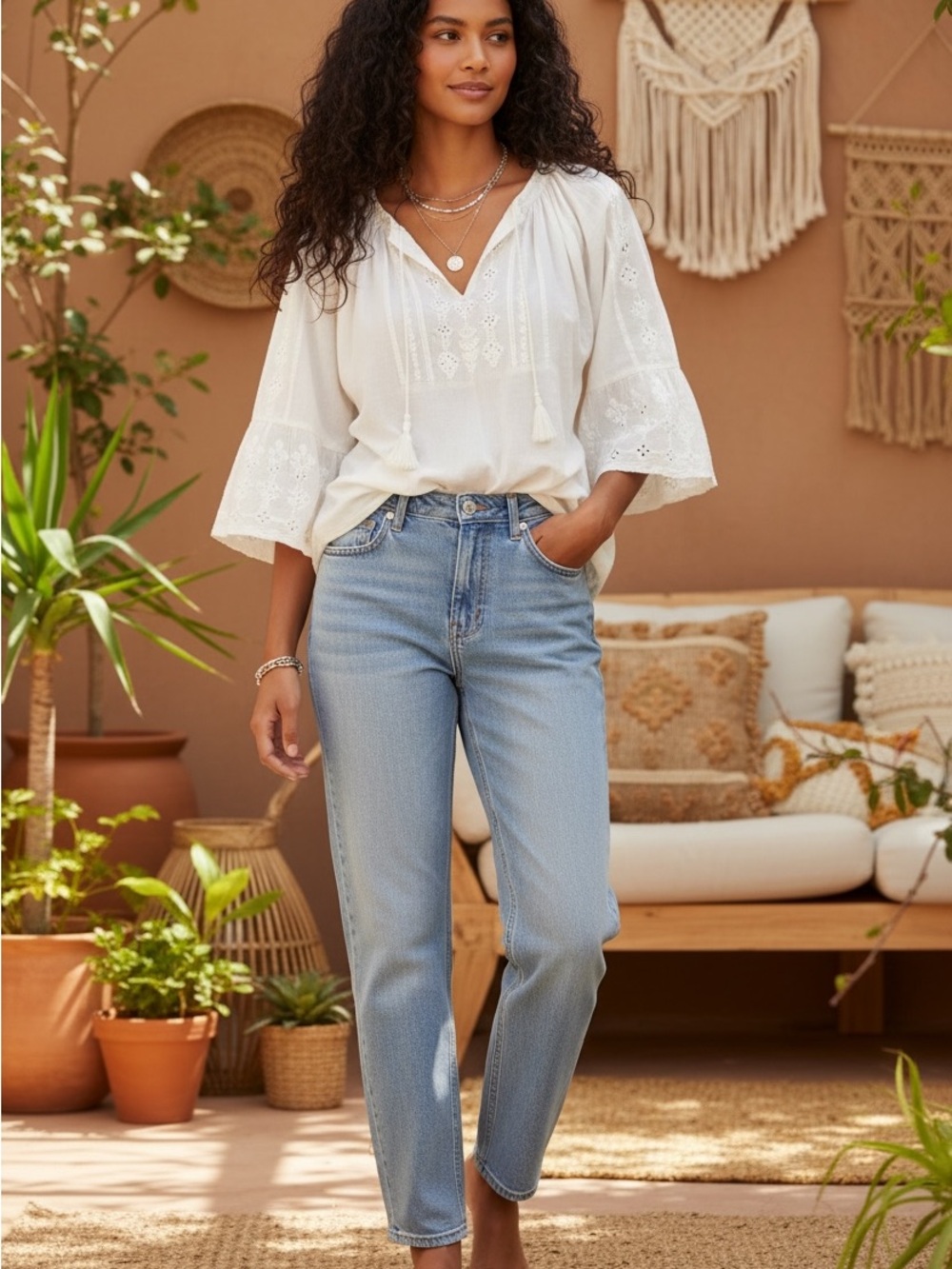Seven7 Boho Coastal Casual Denim Light Wash Straight Leg Women's  Blue  Jeans 10